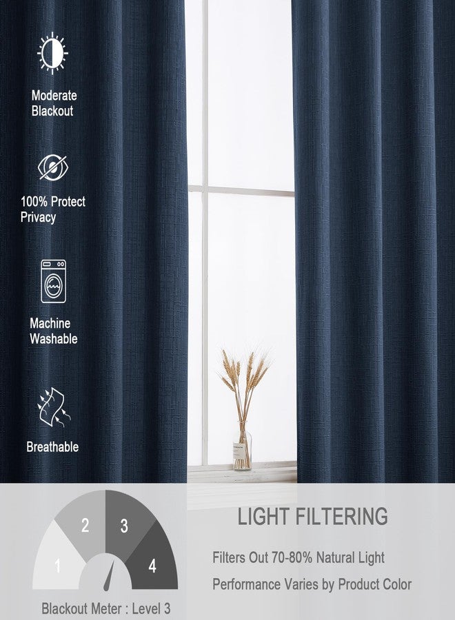 JSFLY Jacquard Linen Curtains 96 inch Length 2 Panels Thick Faux Linen Blended Window Drapes Burlap Textured Curtains with Grommet for Living Room Bedroom Farmhouse (52x96 Navy) Natural - Image 5